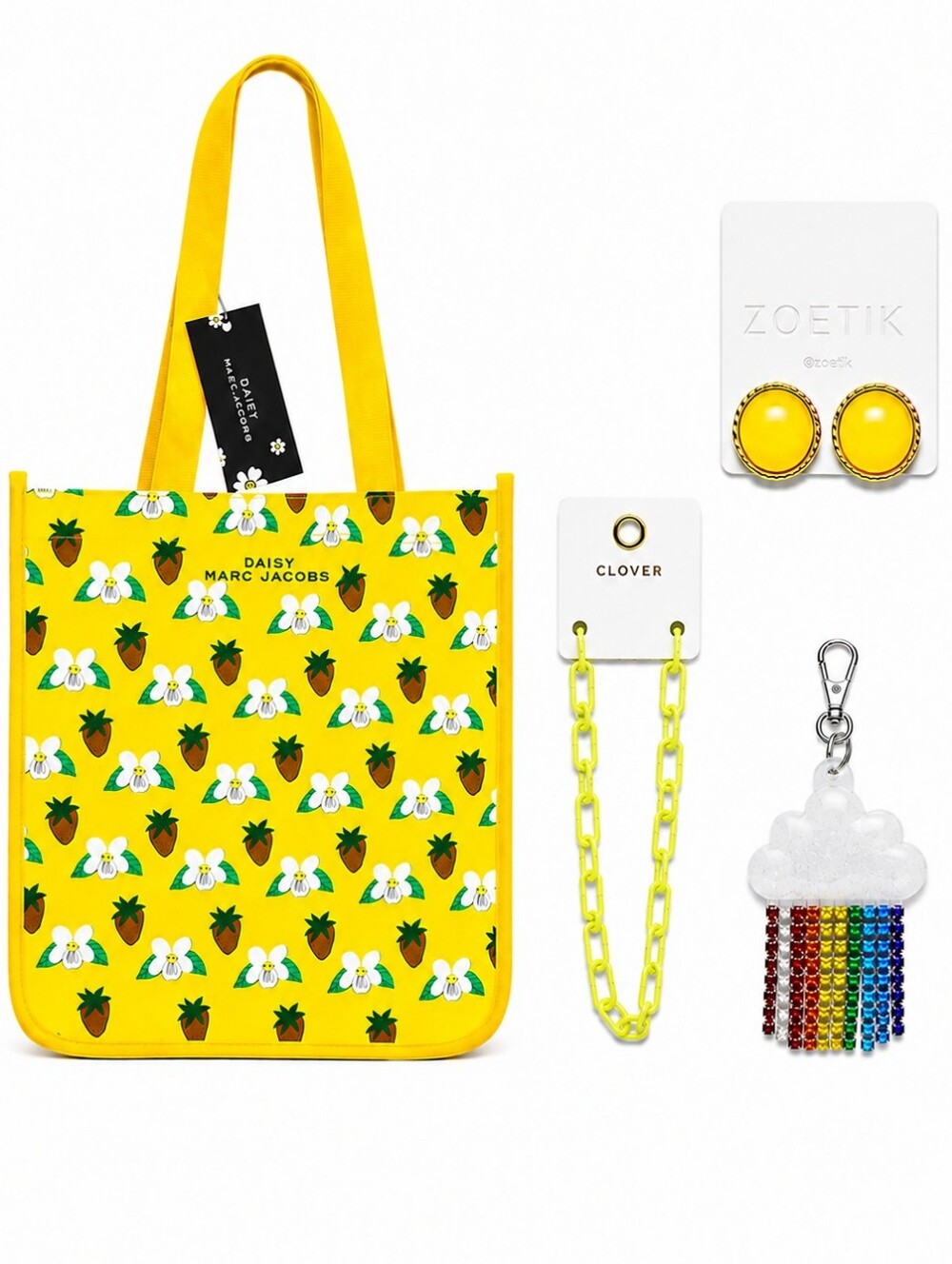 Marc Jacobs Daisy Strawberry Tote Bundle Necklace Earrings Cloud Charm